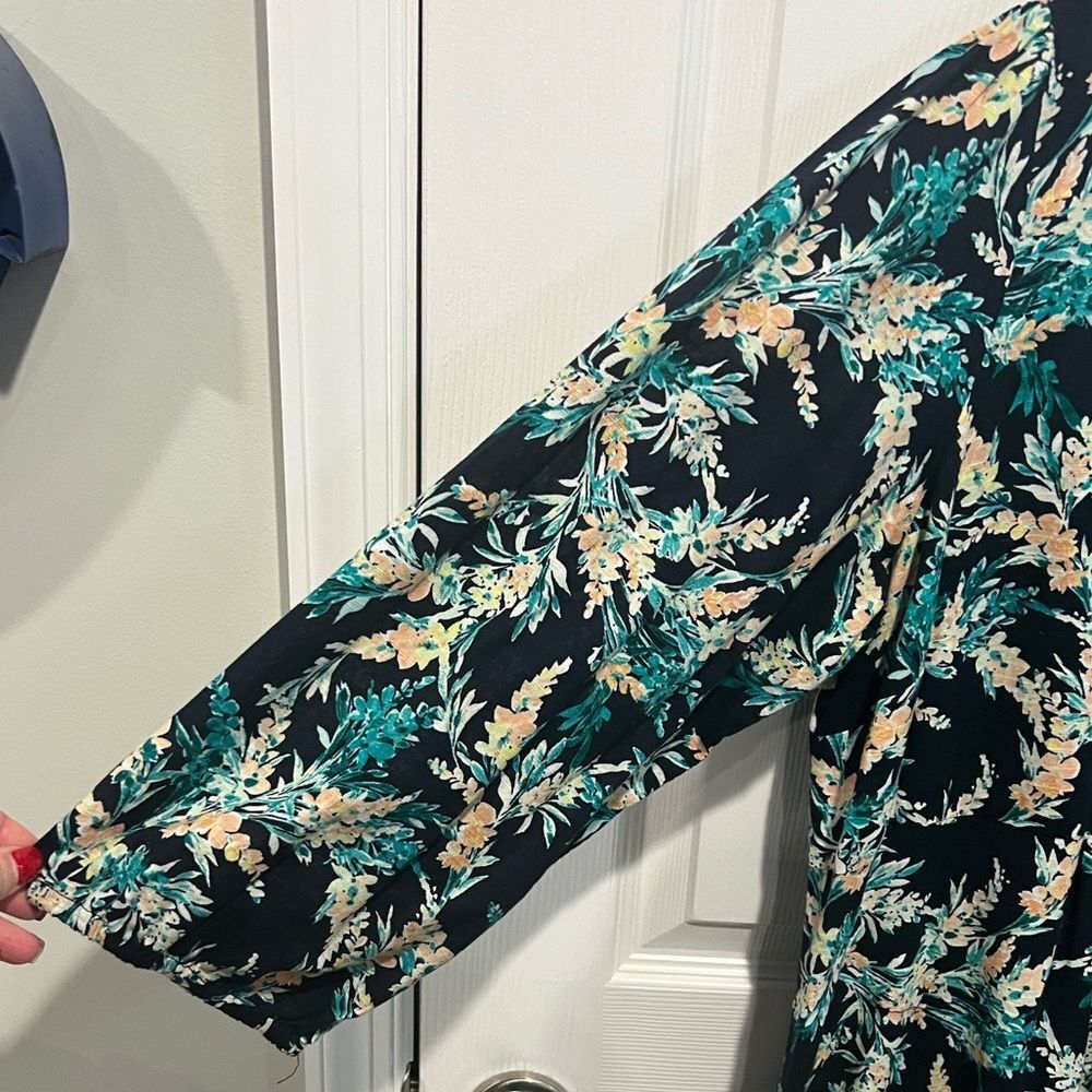 J.Jill cotton exotic blooms floral v neck 3/4 sleeve midi dress size XL - Picture 7 of 10